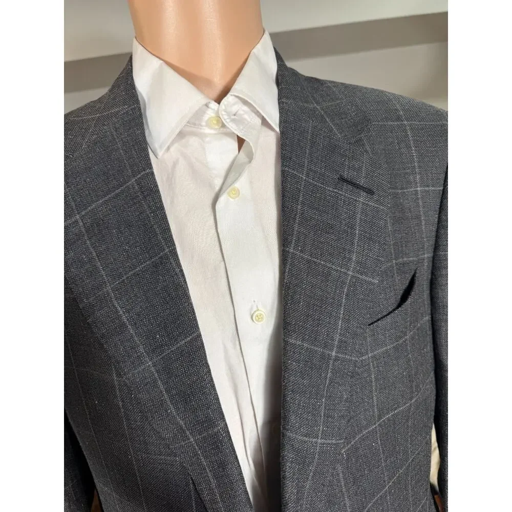Tom Ford Linen Windowpane Charcoal Blazer Sportcoat 50R 40R US Italy Wool Silk